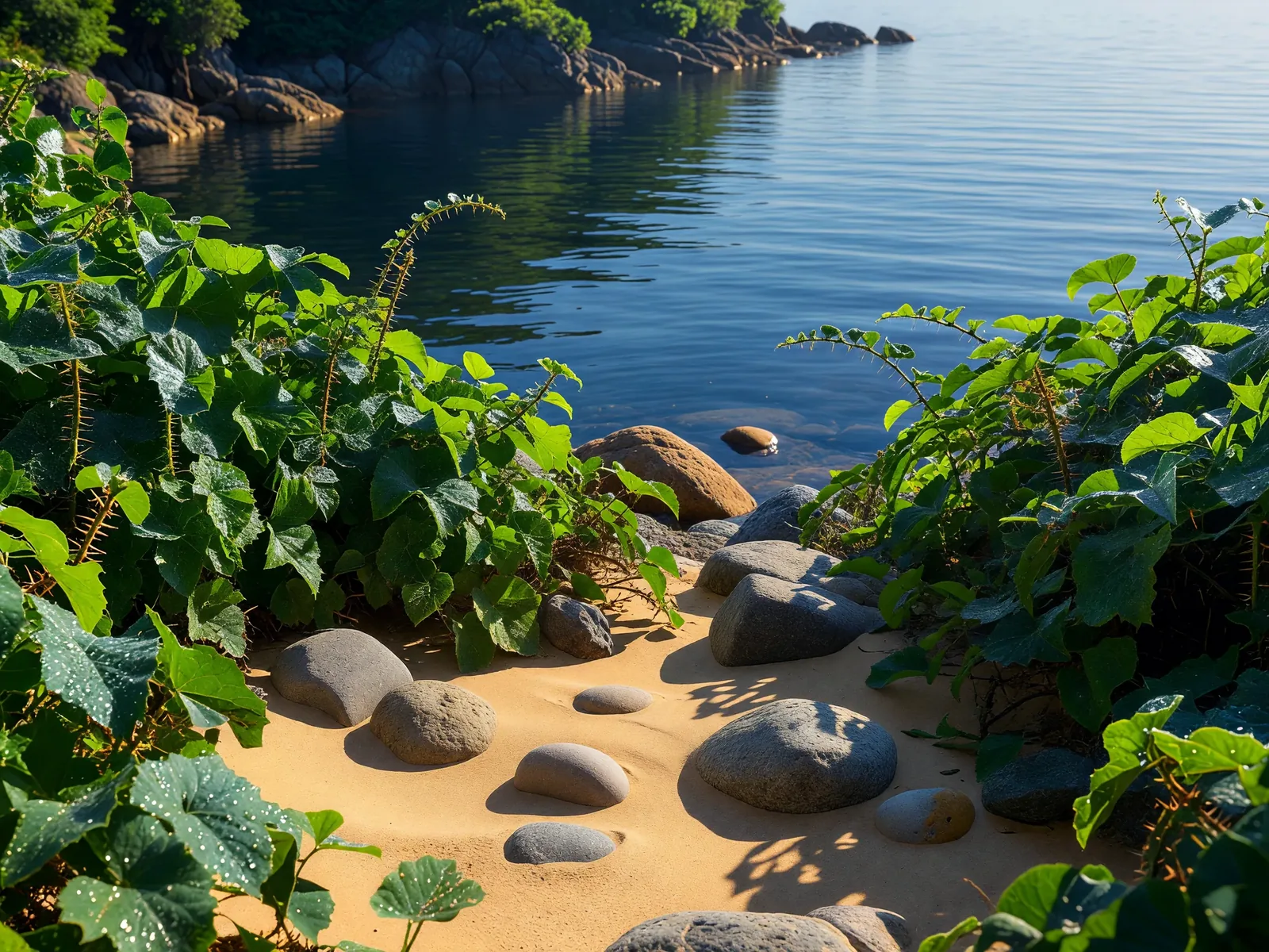 夏に生い茂る海岸の緑
